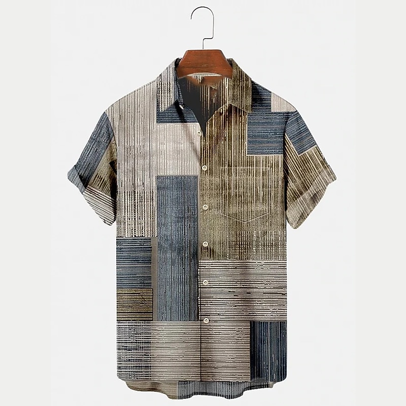 Men's Plaid / Check Geometric Pattern Vintage Shirt Button Up Shirt Short Sleeve Fashion Designer Casual Vacation Daily Going out Spring & Summer Turndown Print Blue-Green Yellow Blue Purple Green 5