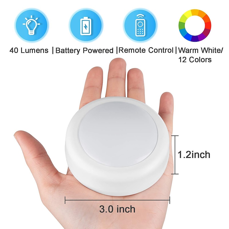 LED Puck Lights with Remote Control Wireless Under Cabinet Lighting Battery Powered Lights Stick on Lights Color Changing Lights with Dimmer and Timer AA Battery Operated Closet Light3