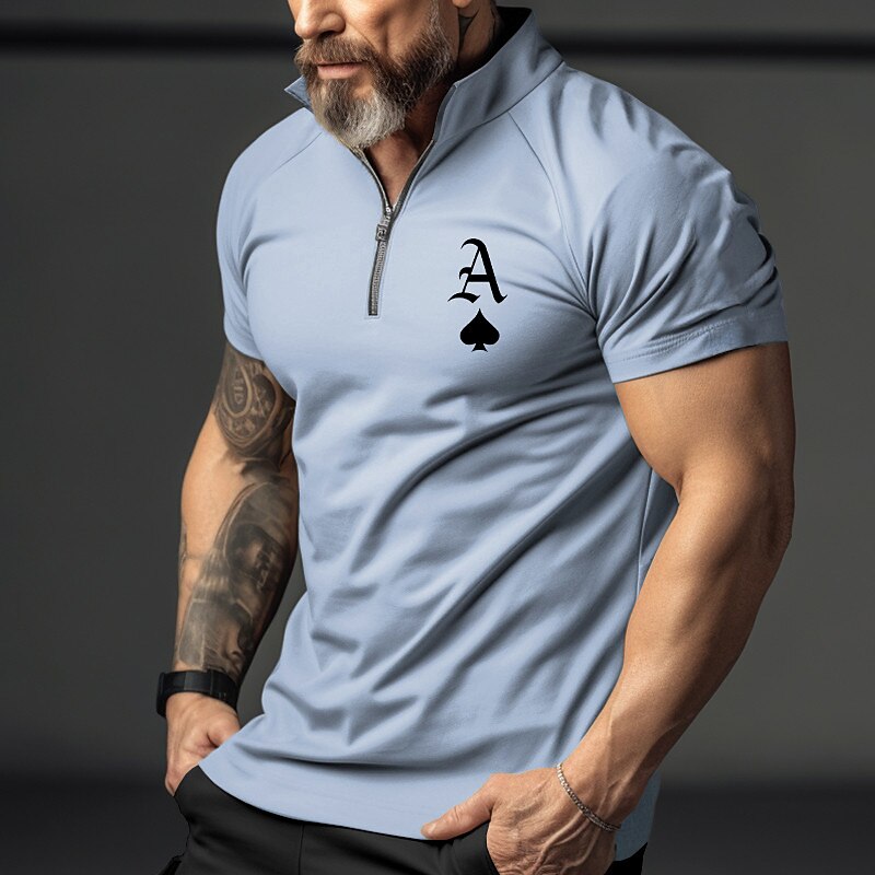 Men's Graphic Prints Poker Polo Shirt Zip Polo Golf Shirt Short Sleeves Shirt Turndown Outdoor Street White Blue Green Khaki Gray Zipper Print Clothing Apparel Fashion Designer Casual Breathable3