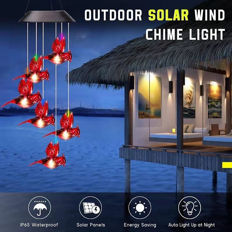 Solar Wind Chimes Red Bird Lights Outdoor Light LED Hanging Light Villa Courtyard Balcony Solar Wind Chimes Lights Christmas Holiday Decoration4