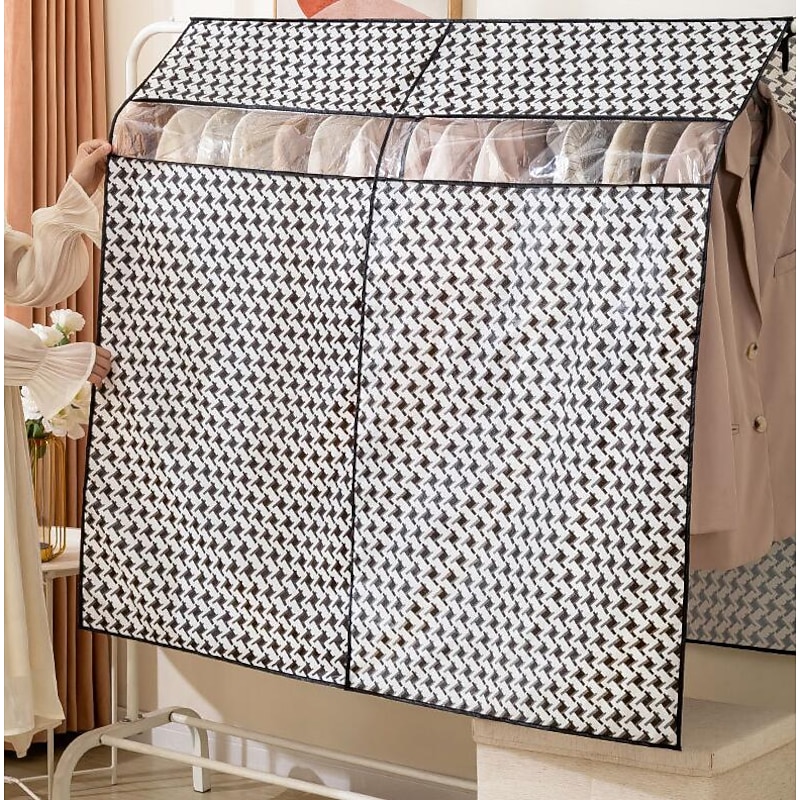 Houndstooth Pattern Clothes Dust Cover, Extra Large Hanging Garment Bags for Closet Storage Bottom Enclosed Garment Rack Cover Sealed Wardrobe Clothes Protector for Coats, Suits, Dresses2