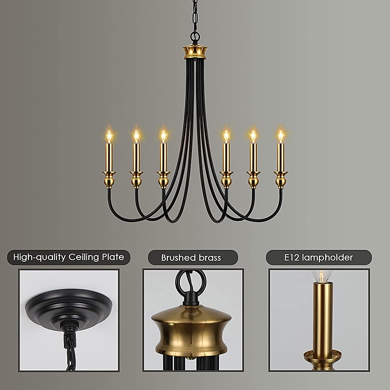 Candle Style Chandelier 6-Light 26" Simple Classic Traditional Pendant Light, Kitchen Island Ceiling Light Fixture for Entryway, Hallway, Dining Room Foyer4
