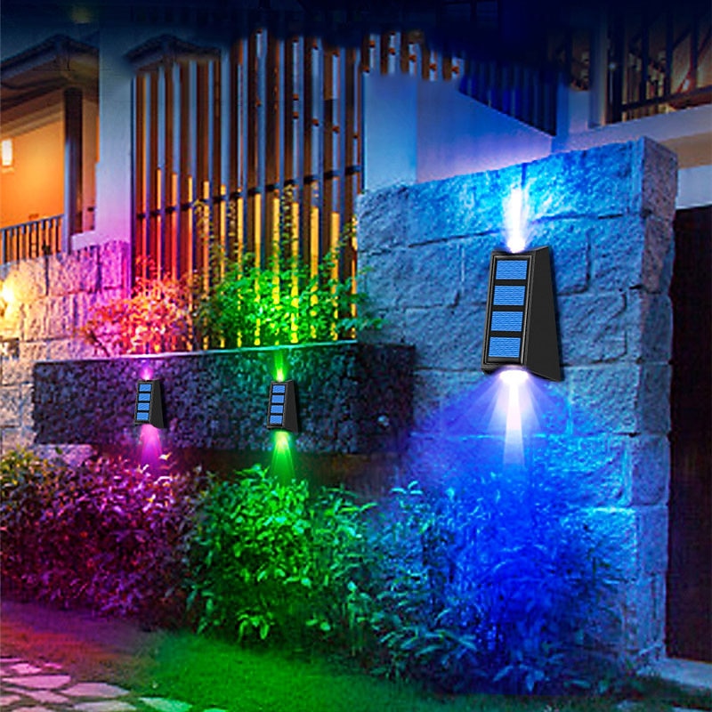 Outdoor Solar Garden Light RGB Color Changing IP65 Waterproof Wall Lamp Solar Lighting For Walkway Fence Stair Yard Decoration Lighting3
