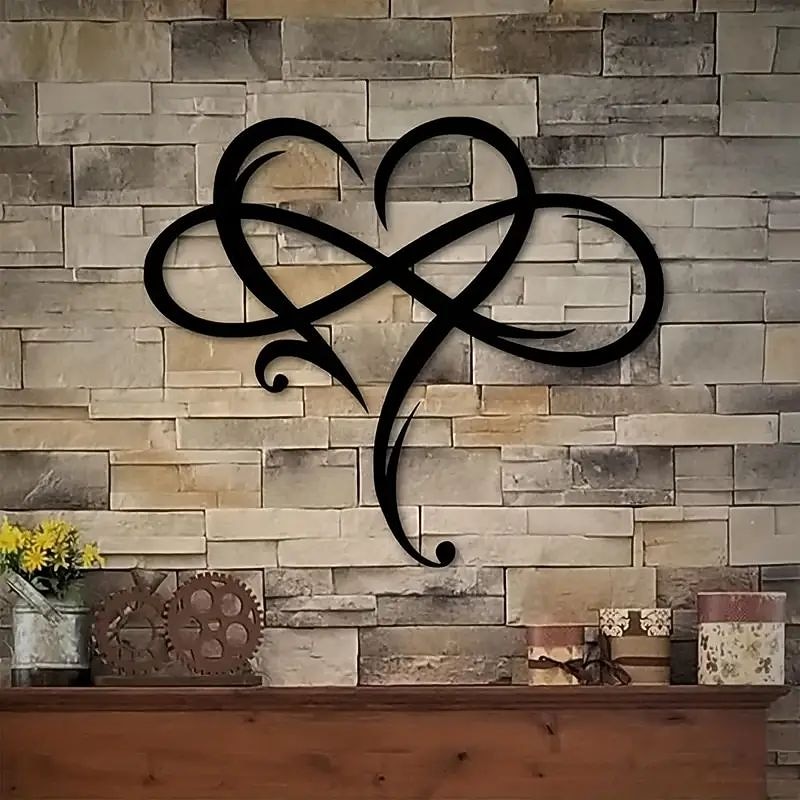 1pc Infinity Heart Black Metal Wall Art Heart-shaped Metal Wall Decor Love Sign Plaque Bedroom Ornaments For Home Wedding Indoor Outdoor Christmas Gifts