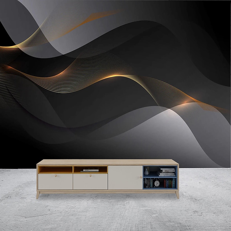 Cool Wallpapers Abstract Black Wallpaper Wall Mural Geometric 3D Home Decoration Comtemporary Abstract Wall Covering, Canvas PVC/Vinyl Material Adhesive required Mural, Room Wallcovering2