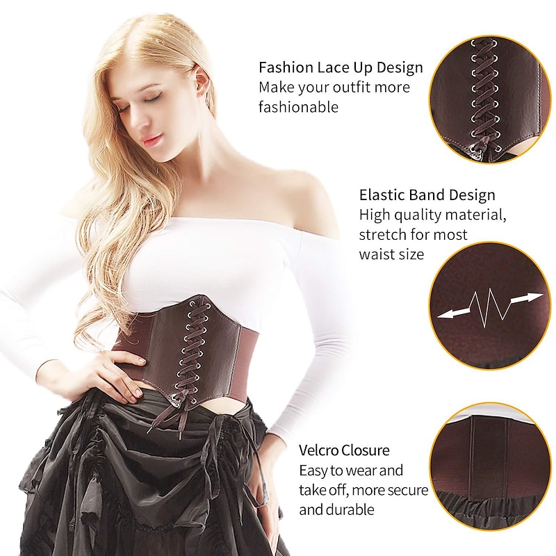 Retro Vintage Punk & Gothic Medieval Underbust Corset Viking Elven Fancy Dress Women's Celtic Pirate Fantasy Corset All Seasons2
