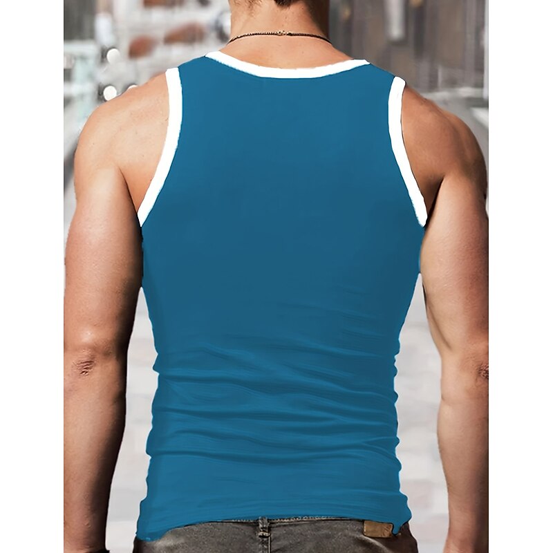 Men's Tank Top Sleeveless U Neck Summer Color Block Fashion Designer Muscle Outdoor Going out Gym Black Red Royal Blue Top Tee for Men3