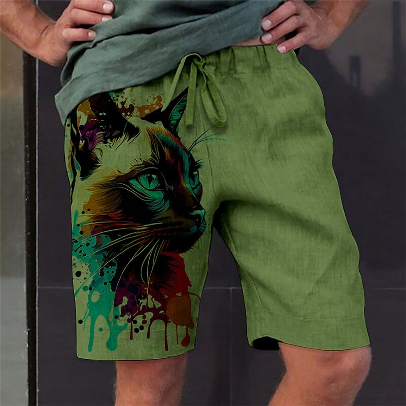 Men's Graphic Animal Cat Shorts Summer Shorts Beach Shorts Mid Waist Streetwear Hawaiian Designer Casual Daily Holiday Drawstring Elastic Waist 3D Print Designer Clothing Apparel3
