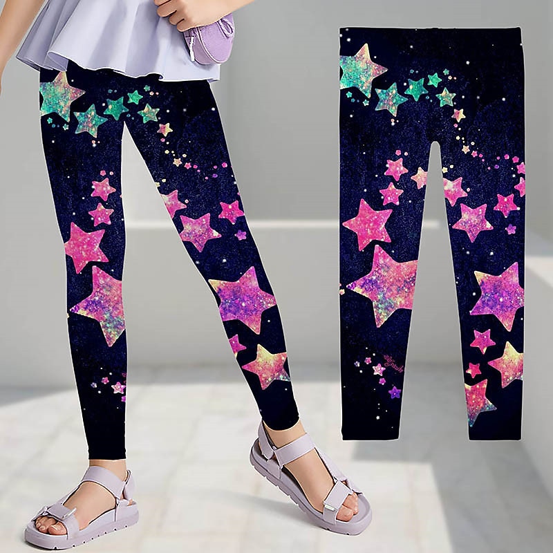 Girls' 3D Graphic Star Leggings Summer Spring Active Cute Streetwear Kids 3-12 Years Outdoor Street Sport Slim2