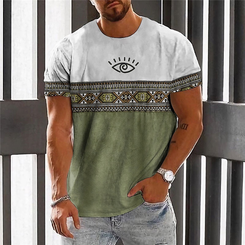 Men's Graphic Color Block Tribal T Shirt Short Sleeve T shirt 3D Print Crew Neck Shirt Fashion Designer Ethnic Outdoor Daily Sports Blue Brown Green Spring & Summer Clothing Apparel S M L XL 2XL 3XL3