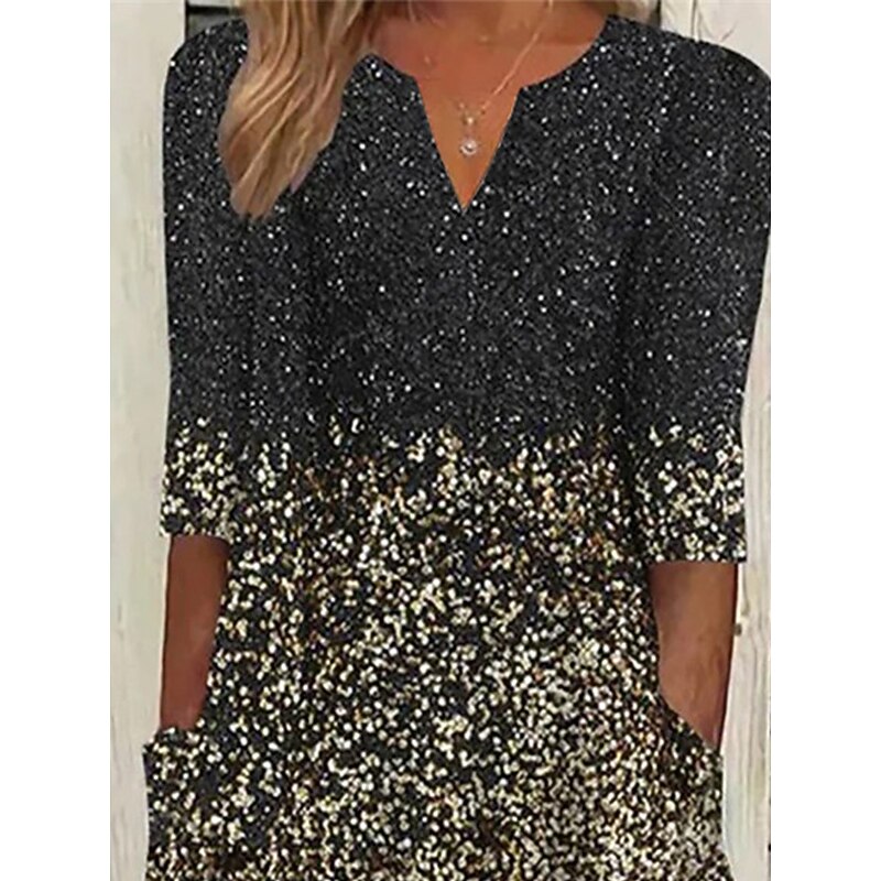 Women's Midi Dress Ombre Ruched Pocket V Neck Midi Dress Daily Vacation 3/4 Length Sleeve Summer Spring3