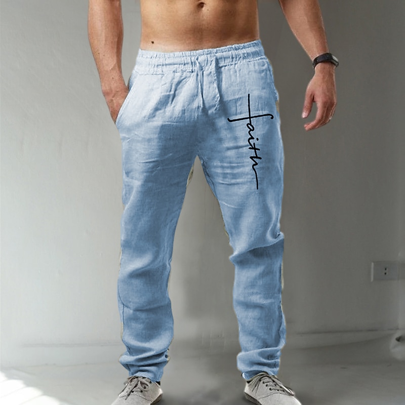 Men's Trousers Summer Pants Beach Pants Drawstring Elastic Waist 3D Print Graphic Prints Cross Comfort Casual Daily Holiday Fashion Streetwear Blue Green4