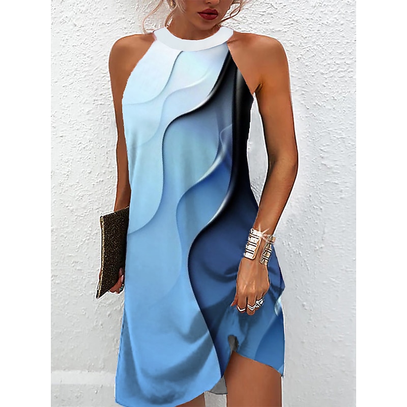 Women's Mini Dress Petite Dress Petite Dress Sundress Summer Dress Halter Neck Dress Active Fashion Streetwear Outdoor Vacation Daily Regular Fit Ombre Color Block Marble Sleeveless Halter2