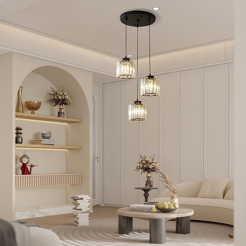 LED Pendant Lights Kitchen Island Crystal Chandeliers 1/3 Head  Modern Farmhouse Foyer Entryway Light Fixtures Ceiling Hanging Globe Over Table Warm White Black/Gold2