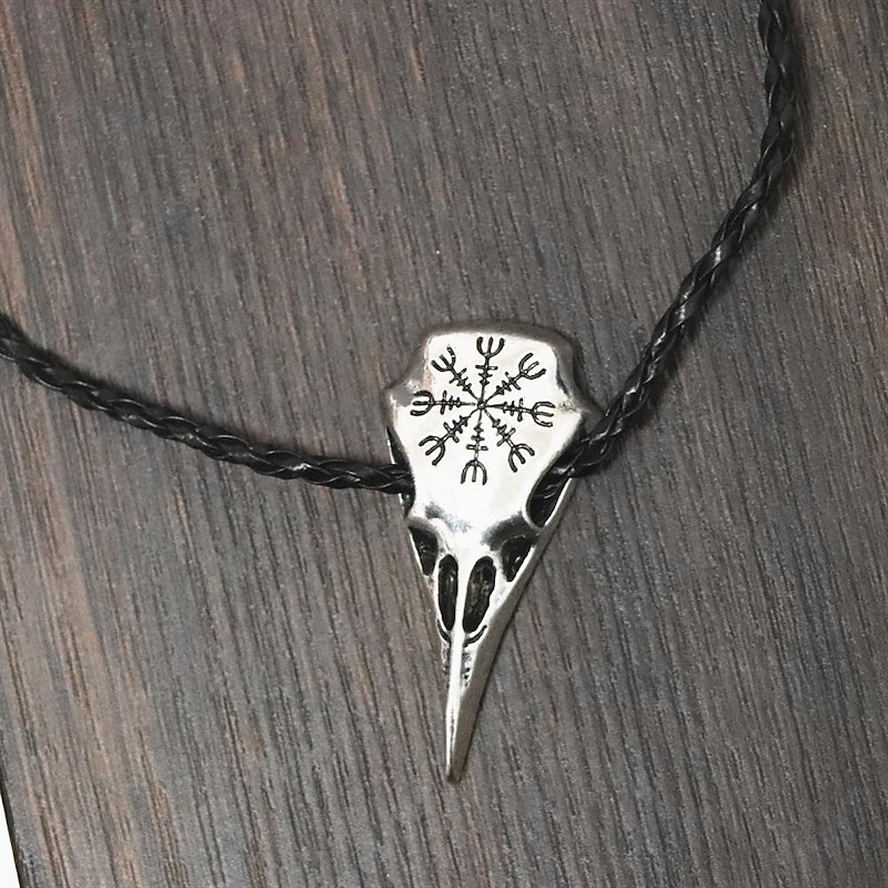 Viking Necklace Crow Skull Pendant Odin Rune Amulet Men's Medieval Pirate Jewelry Retro Vintage2