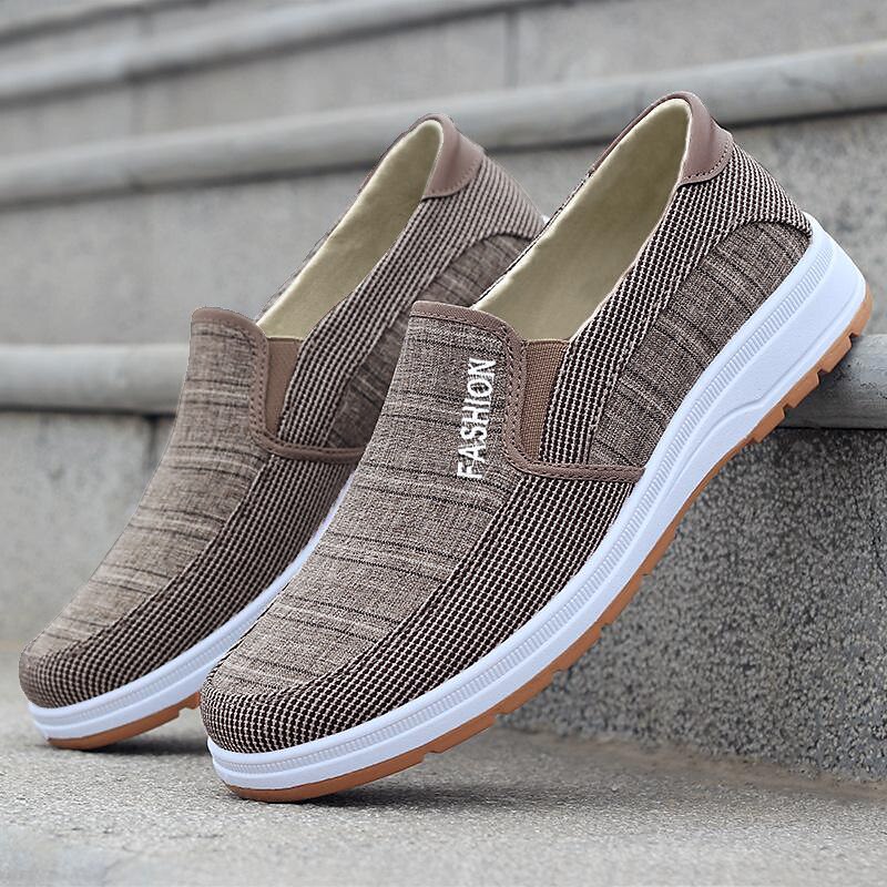 Men's Loafers & Slip-Ons Slip-on Sneakers Walking Classic Casual Outdoor Daily Canvas Breathable Loafer Coffee Gray Striped Spring Fall2