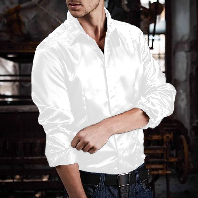 Men's Shirt Satin Shirt Casual Shirt Button Up Shirt Plain Wedding Vacation Black White Blue Red Long Sleeve Lapel Spring & Summer Clothing Apparel2
