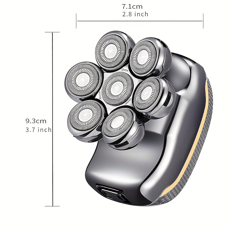Men's Electric Head Shaver Razor - Rechargeable Cordless Hair Shaving Razors For Bald Man 6 In 1 Waterproof Wet Dry Beard Trimmer Body Hair Cutting Clipper Grooming Kit 7 Rotary Heads4