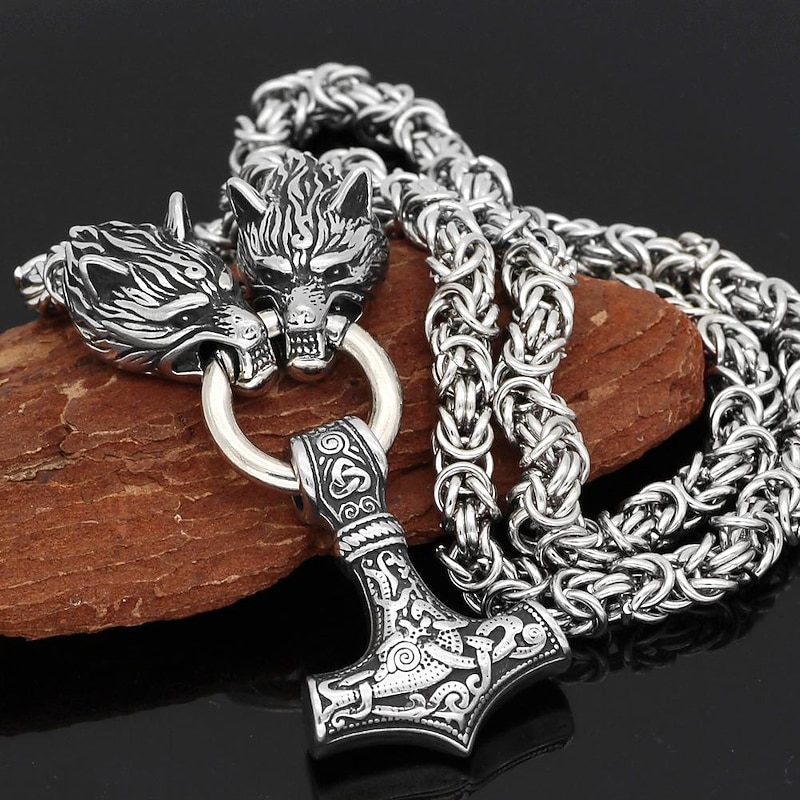 Viking Wolf Head Steel Necklace Pirate Retro Vintage Medieval Nordic Culture Men's Accessories Jewelry
