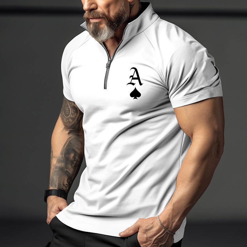 Men's Graphic Prints Poker Polo Shirt Zip Polo Golf Shirt Short Sleeves Shirt Turndown Outdoor Street White Blue Green Khaki Gray Zipper Print Clothing Apparel Fashion Designer Casual Breathable2