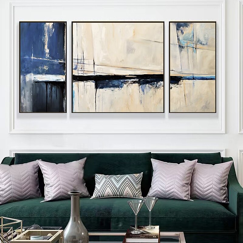 Modern Abstract Blue Horizontal Oil Painting Hand-Painted Abstract Wall Art For Living Room Bedroom Decorative Painting3