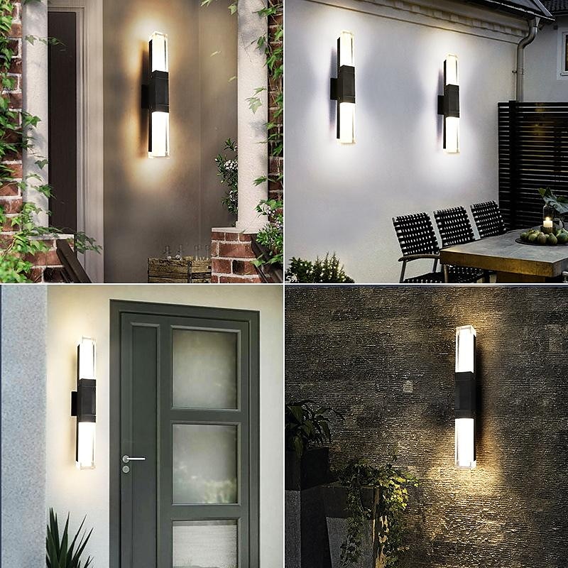 LED  Wall Sconce Outdoor Black Metal Up Down Light Fixture IP65 Waterproof Aluminum Sensor Wall Lantern for Porch Patio Garden 85-265V4