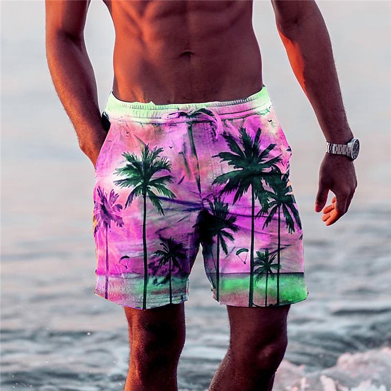 Men's Coconut Tree Graphic Prints Swimming Trunks Board Shorts Swim Shorts Mid Waist Hawaiian Boho Casual Daily Holiday Drawstring with Mesh lining Elastic Waist Designer Clothing Apparel4