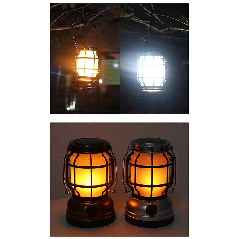 Retro Solar Camping Lights Portable Lantern Dimming Rechargeable LED Hanging Lights Power Bank Travel Tents Camp Supplies3