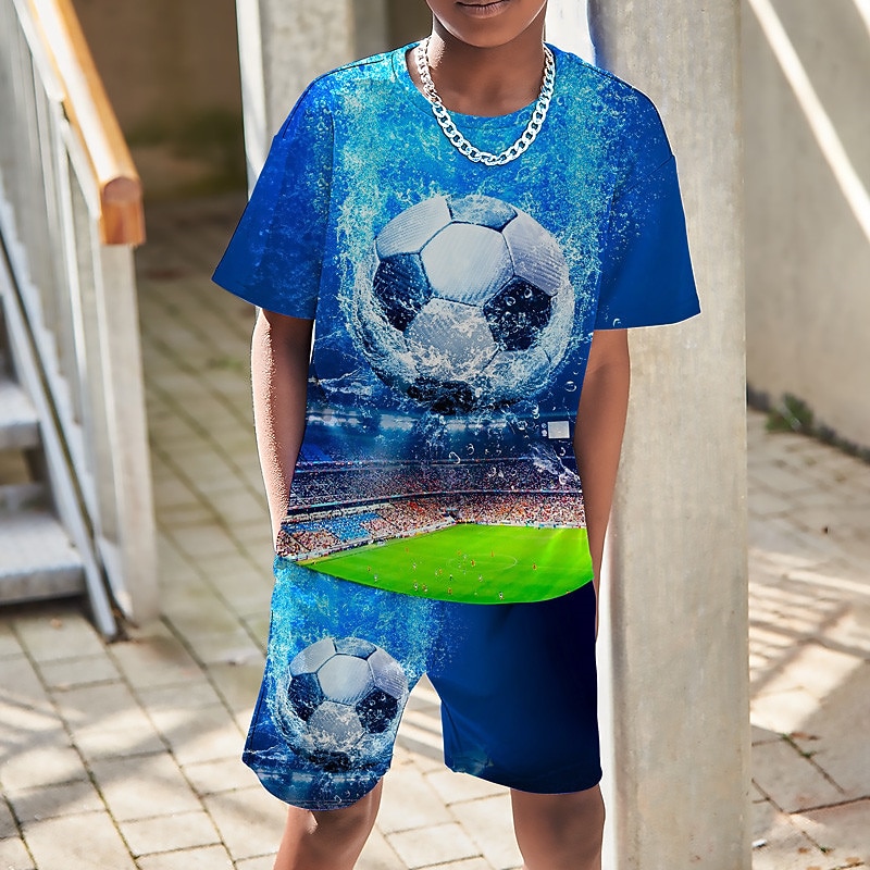 Boys 3D Graphic Football T-shirt & Shorts T-shirt Set Clothing Set Short Sleeve 3D prints Summer Spring Active Sports Fashion Kids 3-13 Years Outdoor Vacation Street Regular Fit3