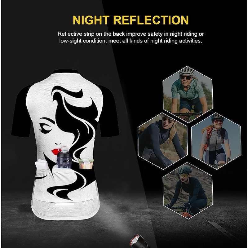 Women's Cycling Jersey Graphic Short Sleeve Bike Jersey Top with 3 Rear Pockets Mountain Bike MTB Road Bike Cycling Quick Dry Reflective Strips Back Pocket Moisture Wicking Sports Black Yellow Pink3