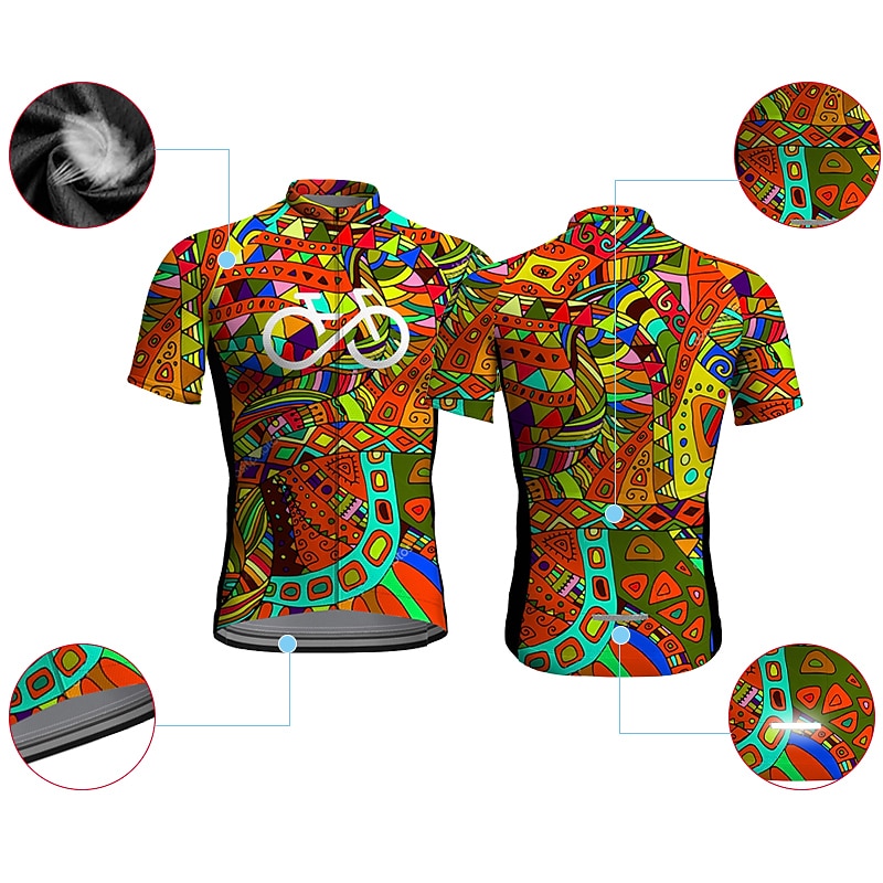 Men's Cycling Jersey Graphic Funny Short Sleeve Bike Jersey Top with 3 Rear Pockets Mountain Bike MTB Road Bike Cycling Quick Dry Reflective Strips Back Pocket Moisture Wicking Sports Violet Yellow2