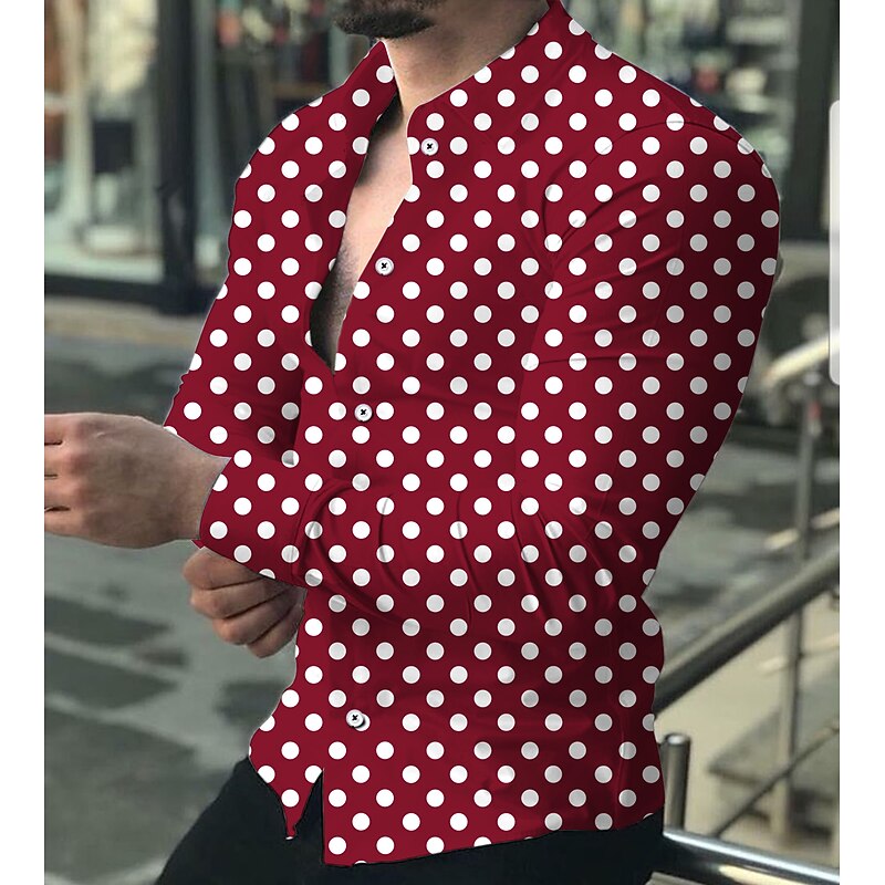 Men's Polka Dot Geometric Pattern Shirt Button Up Shirt Long Sleeve Sports Fashion Designer Daily Holiday Summer Spring Turndown Print Black Red Navy Blue Blue3
