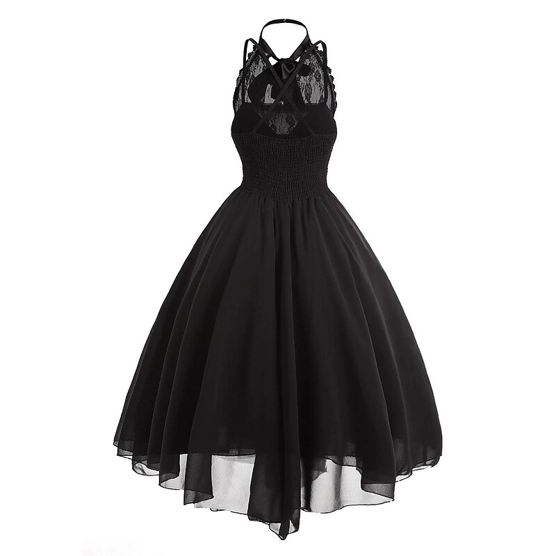 Women's Sleeveless Gothic Dress with Corset Halter Lace Swing Cocktail Dress Tulle Dress Formal Casual Halloween Punk Hippie Dresses3