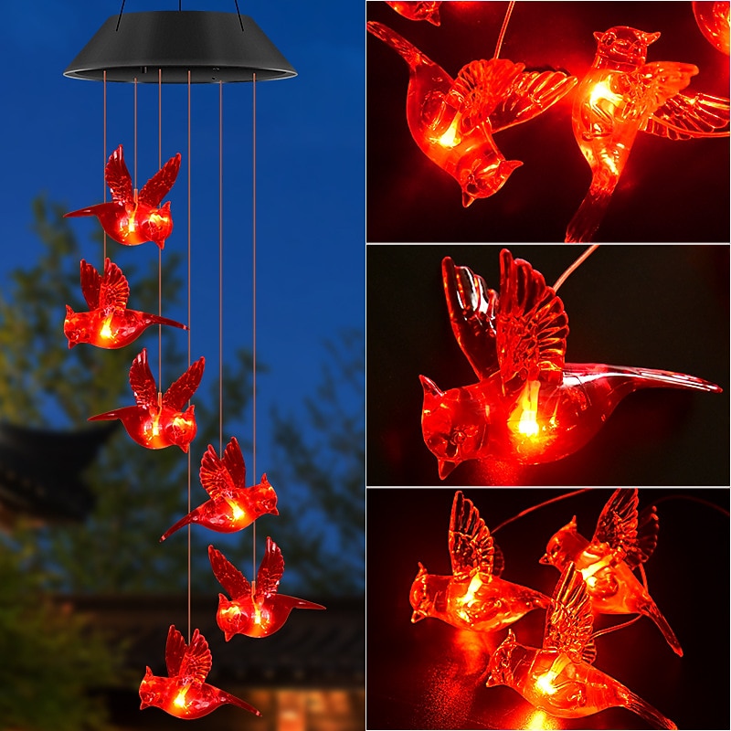 Solar Wind Chimes Red Bird Lights Outdoor Light LED Hanging Light Villa Courtyard Balcony Solar Wind Chimes Lights Christmas Holiday Decoration