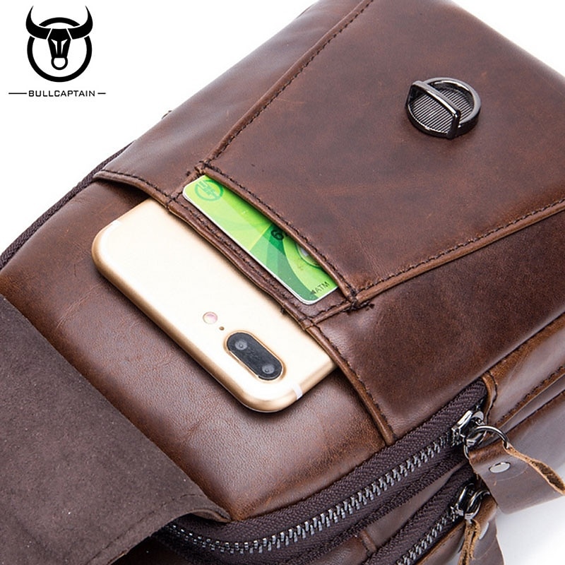 BULL CAPTAIN High Quality Men Genuine Leather Cowhide Vintage Chest Back Pack Travel fashion Cross Body Messenger Shoulder Bag4