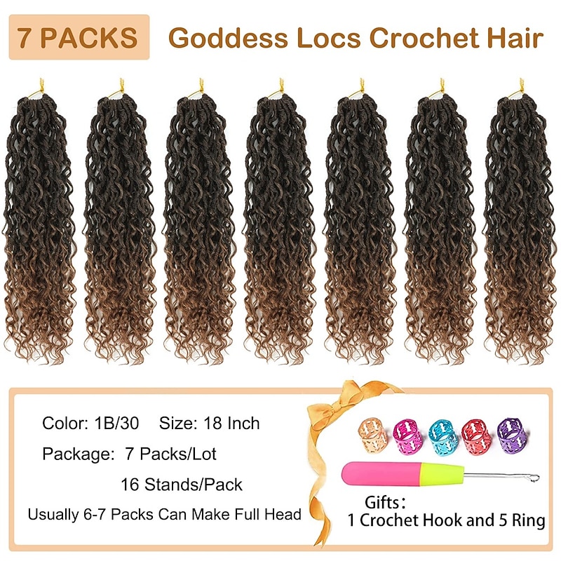 Brown 18 Inch 7 Packs Faux Locs Crochet Hair Soft Crochet Locs Pre Looped Crochet Braids Curly boho Locs Crochet Hair Synthetic Hippie Locs Hair Extensions2