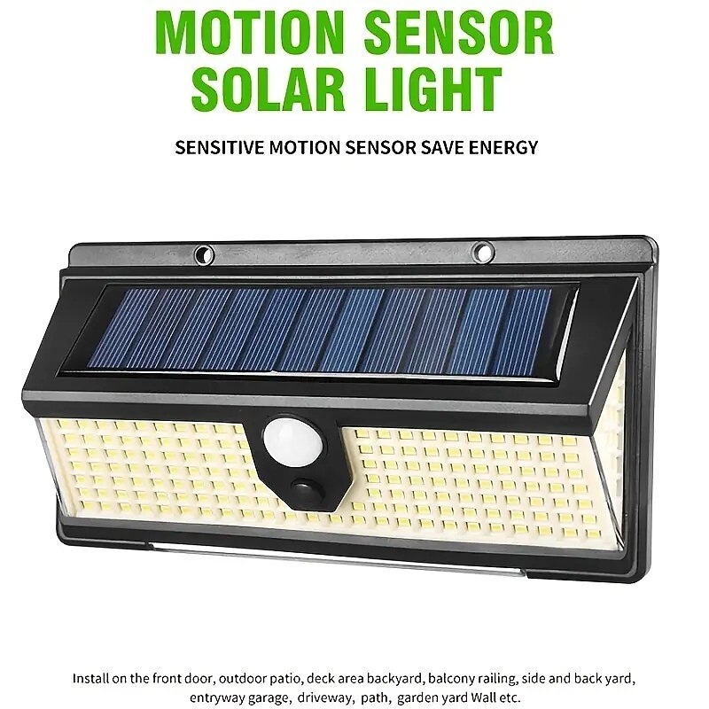 Solar Outdoor Wall Lights 190 LEDs Motion Sensor Light Waterproof 4 Modes for Garden Stair Fence Door Deck Courtyard Driveway 3-in-1 Red Blue White LEDs2