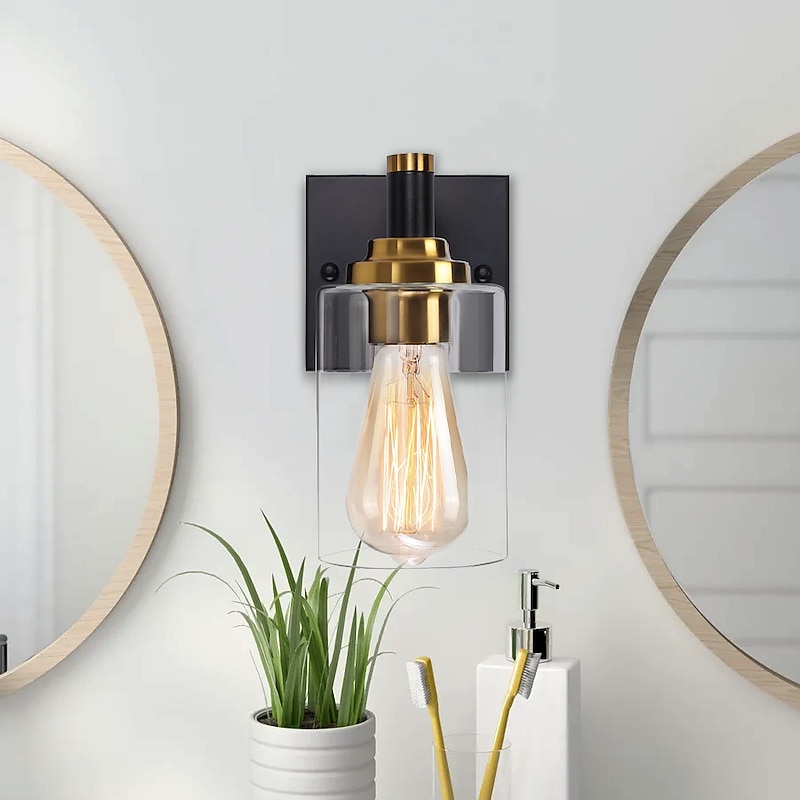 Wall Sconces Black & Gold 1 Light Wall Sconce, Modern Wall Light Fixtures, Farmhouse Wall Sconces with Clear Glass Shade, Wall Lights for Living Room, Bedroom, Stair, Bathroom, Hallway 110-240V