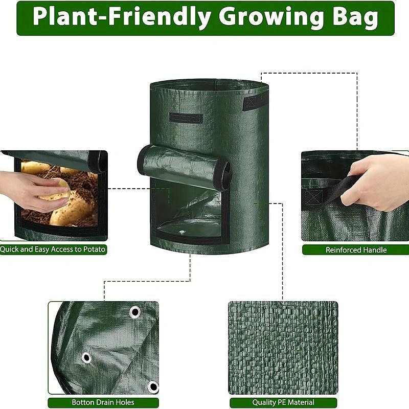 4pcs Potato Grow Bags 10 Gallon Grow Bags With Flap And Handles Plant Container Planter Pot For Potato Tomato And Vegetables Green4