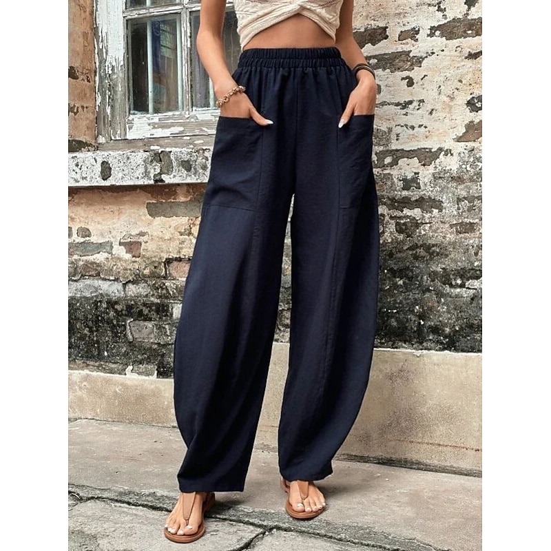 Women's Linen Pants Tapered pants Pants Trousers Fashion Basic Casual Full Length Plain Side Pockets Baggy Comfort Micro-elastic Vacation Street Casual Daily Black Red Navy Blue Blue Regular Fit4