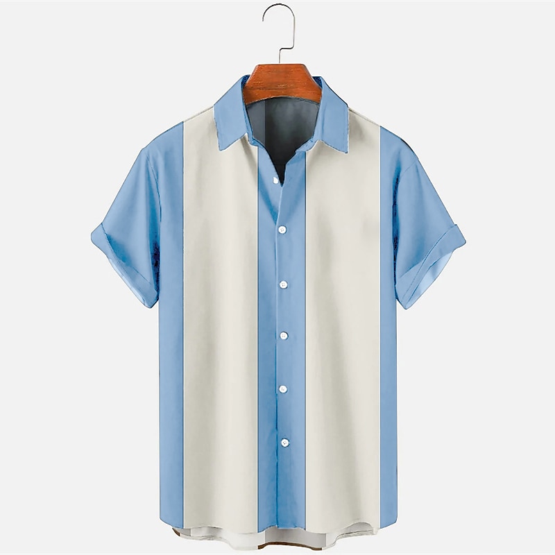 Men's Shirt Summer Shirt Bowling Shirt Button Up Shirt Wine Navy Blue Blue Short Sleeve Color Block Graphic Prints Turndown Hot Stamping Vacation Sports Print Clothing Apparel Fashion Hawaiian 1950s2