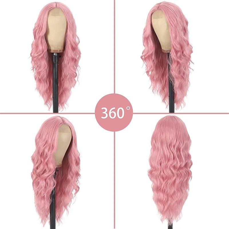 Pink Wig 26inch Long Wavy Wigs for Women Middle Part Curly Wig Natural Looking Heat Resistant Fiber Synthetic Wigs for Daily Use2
