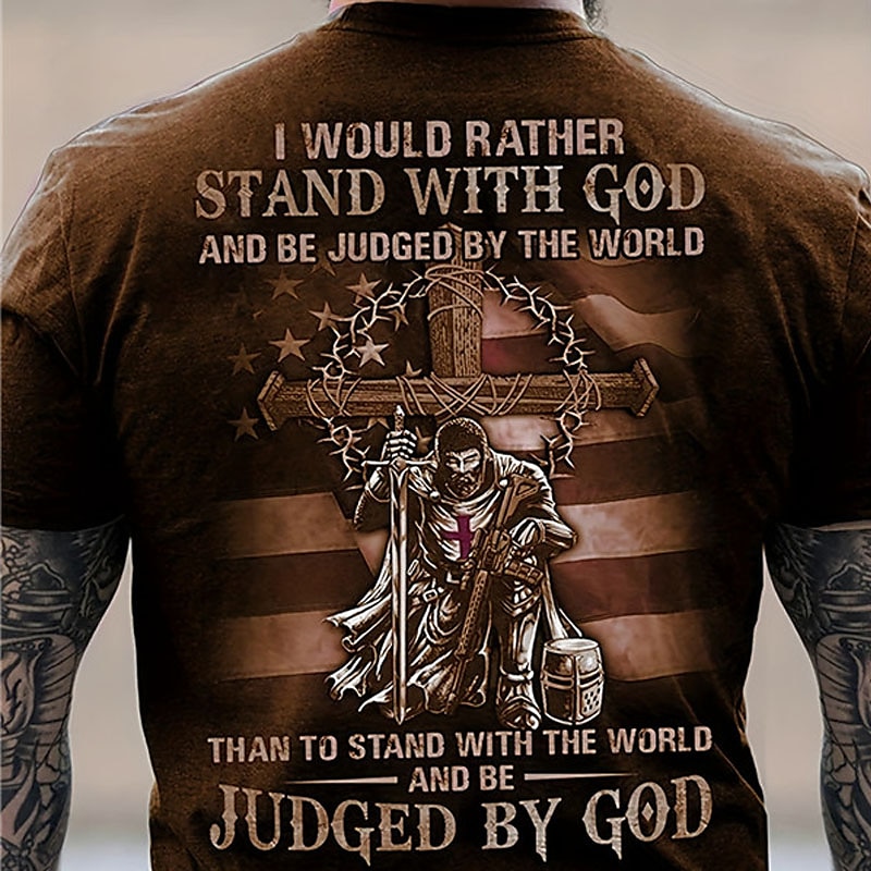 Men's Graphic Cross Faith National Flag T Shirt Christian T Shirts Short Sleeve T shirt 3D Print Crew Neck Shirt Vintage Fashion Designer Outdoor Daily Sports Yellow Light Green Blue Spring & Summer2