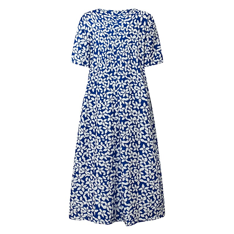 Women's Casual Dress Midi Dress Blue Short Sleeve Floral Ruched Spring Summer Crew Neck Basic 2023 S M L XL XXL 3XL3