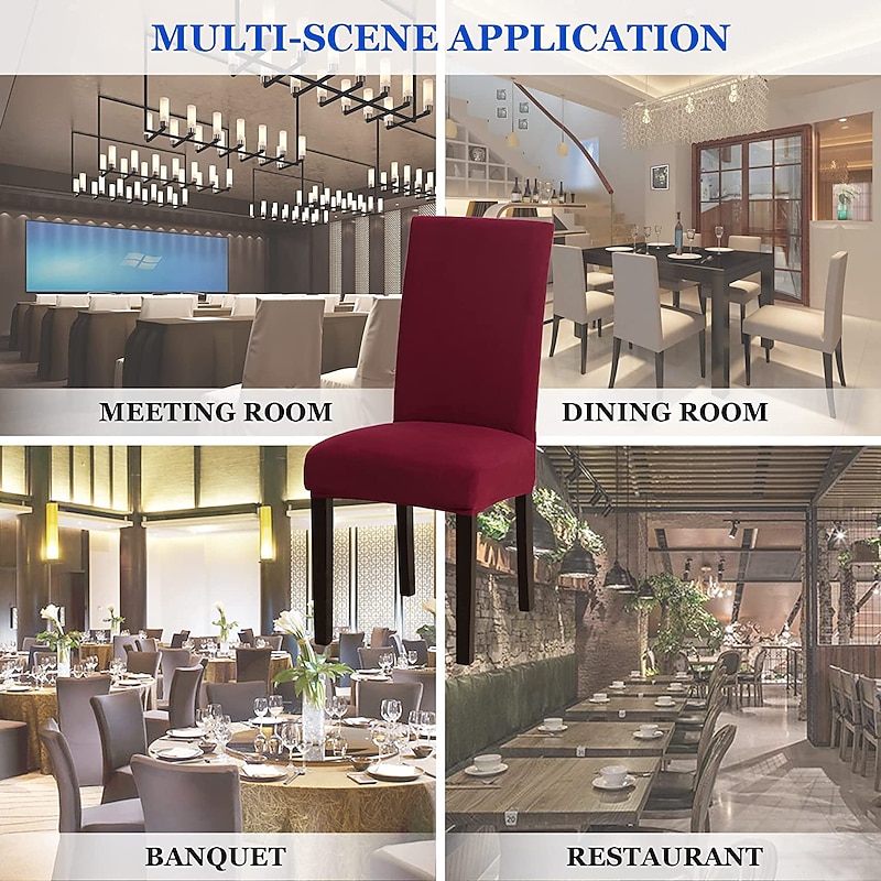 Dining Chair Cover Burgundy Stretch Chair Seat Slipcover Elastic Chair Protector For Dining Party Hotel Wedding Soft Washable4