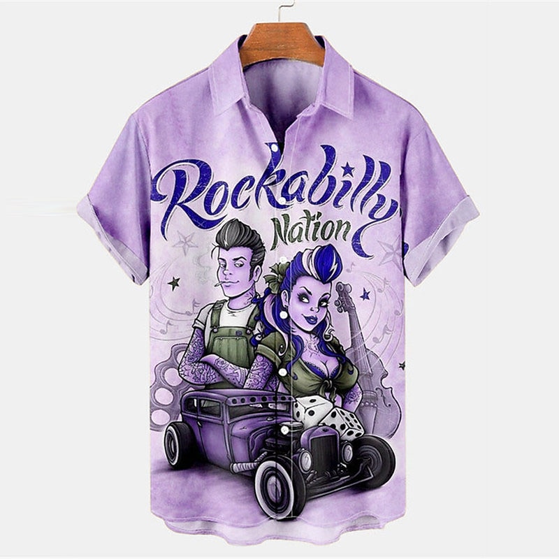 Men's Letter Portrait Shirt Summer Hawaiian Shirt Button Up Shirt Short Sleeve Vintage Tropical Fashion Casual Holiday Summer Spring Turndown Print Button-Down Pink Purple Green Beige4