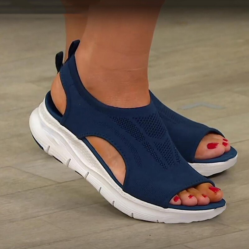 Women's Navy Blue Open-Toe Athletic Sandals - Breathable Knit Upper and Lightweight Sole for Casual Summer Activities