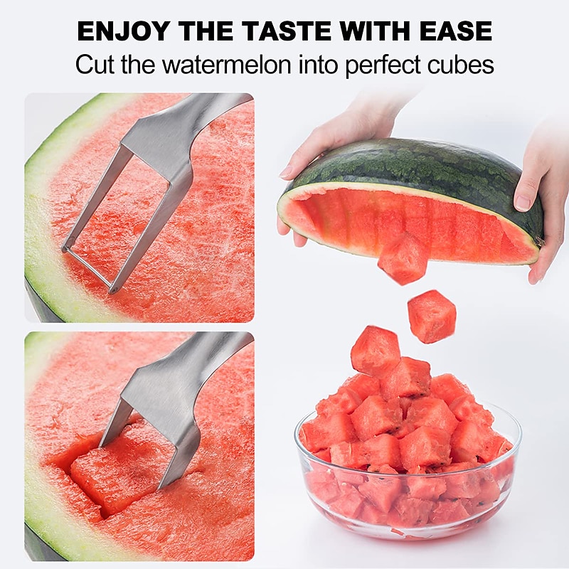 2-in-1 Watermelon Fork Watermelon Slicer Cutter Dual Head Stainless Steel Fruit Cutter Carving Tool for Home Party Family Camping3