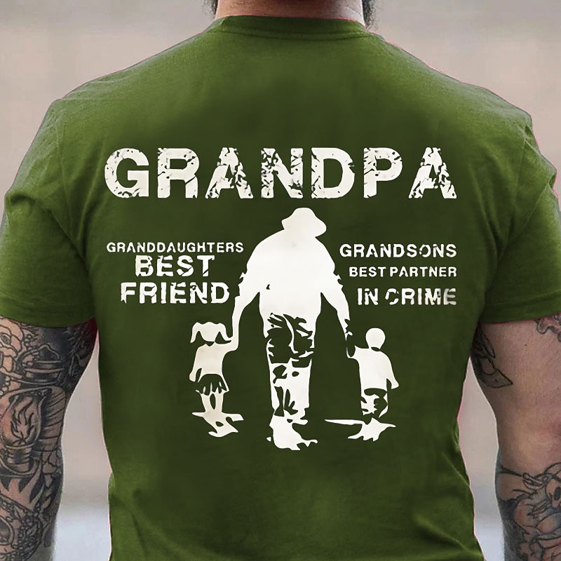Men's Grandpa T-Shirt - Granddaughters Best Friend & Grandsons Best Partner in Crime Graphic Tee, Grandfather Gift3