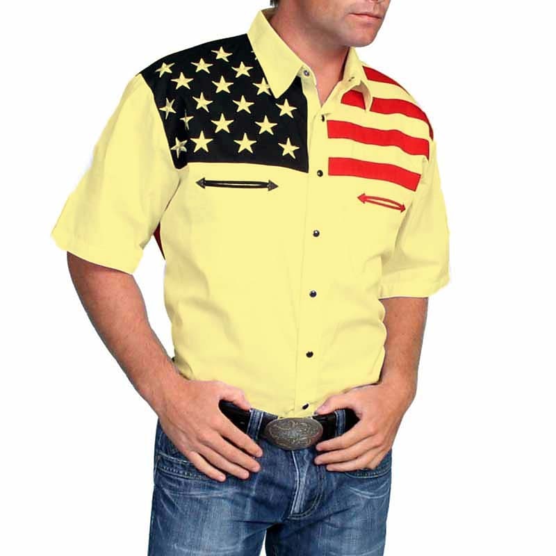 Men's American Flag Western Shirt Button Up Shirt Cowboy Shirt Short Sleeve Fashion Designer Western Daily Summer Spring Turndown Collared Shirts 3D Print Front Pocket White Yellow Gray4